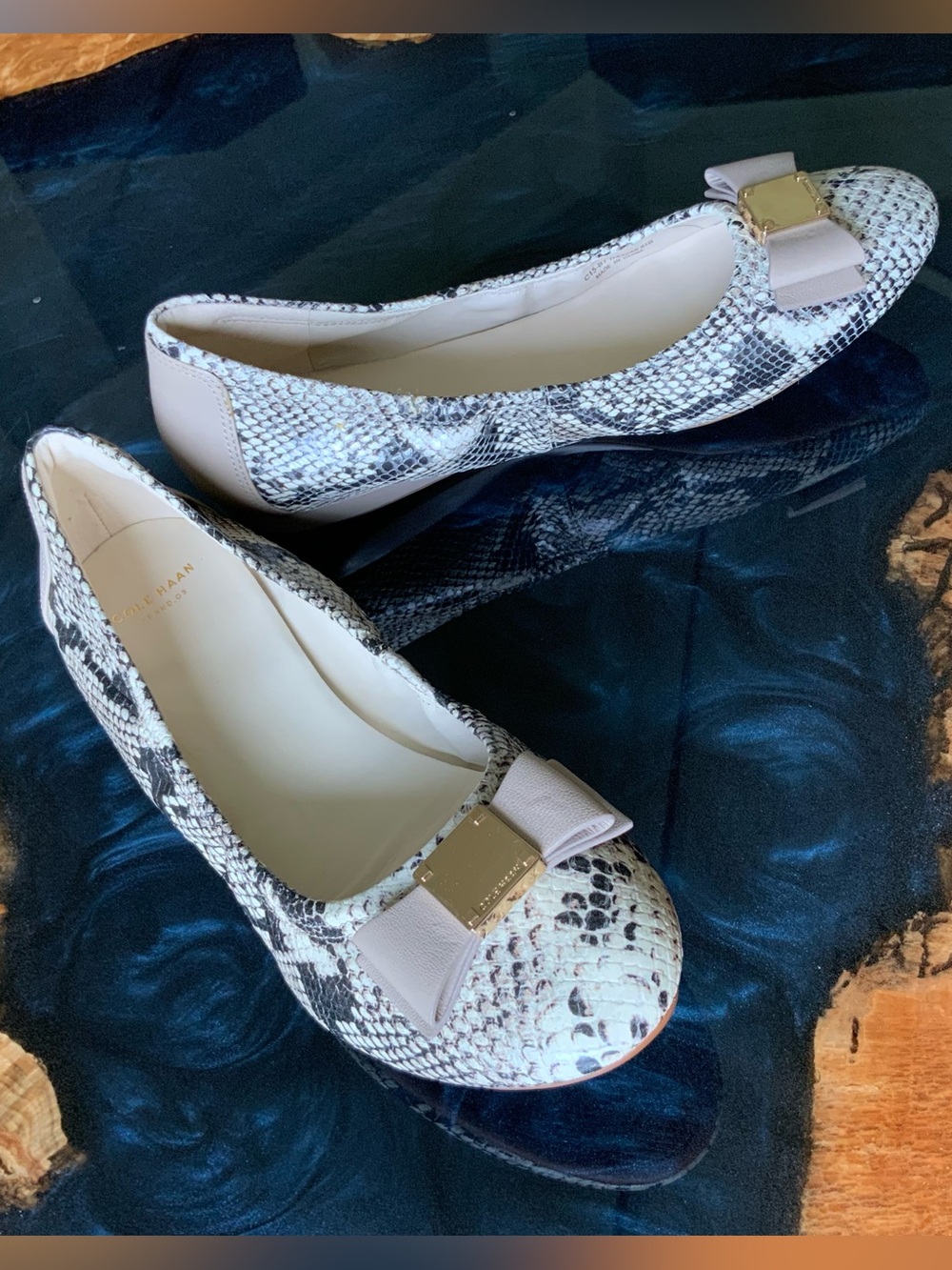 *NEW* COLE HAAN Snake-Print Ballet Flats with Beige Trim - 8.5